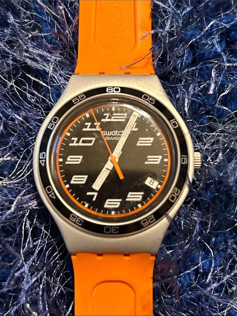 Swatch Orange Silicone Strap Watch with Black Dial